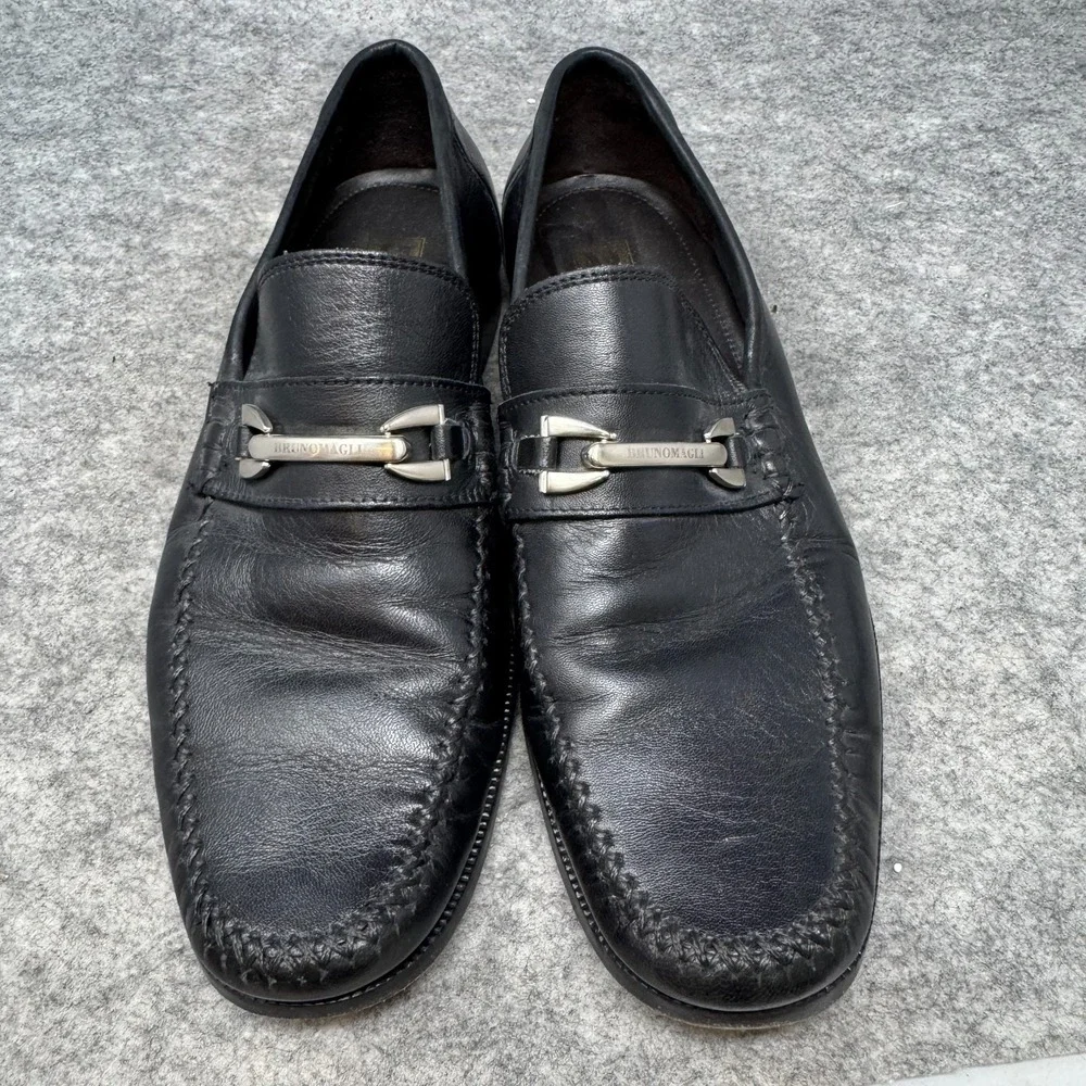 Bruno Magli Mens Black Leather Horse-Bit Slip On Loafer‎ Dress Shoe Sz 9 M ITALY